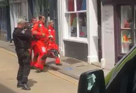 The victim was tended to by a local shop owner inside The Running Outlet until emergency services arrived. Picture: Louis Reid