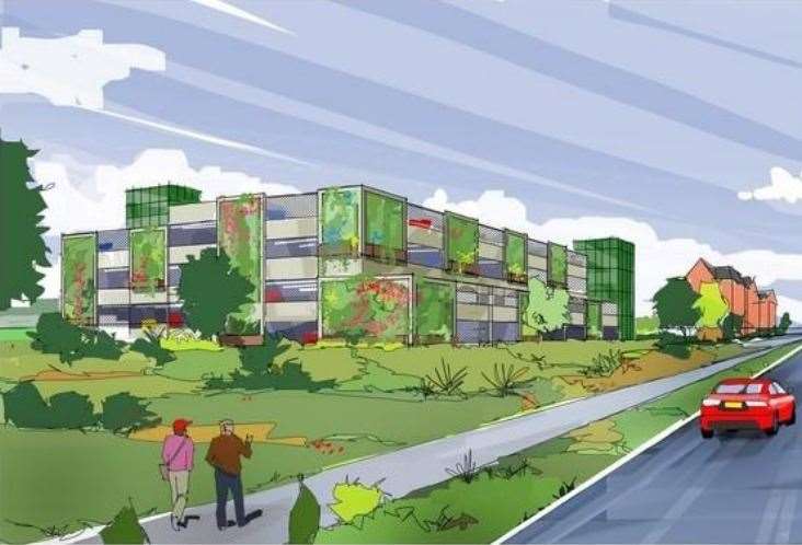 The proposed multi-storey car park opposite Darent Valley Hospital as part of the Blackshole Farm development which will also see a new hospital care home and ward built. Picture: Bostall Group