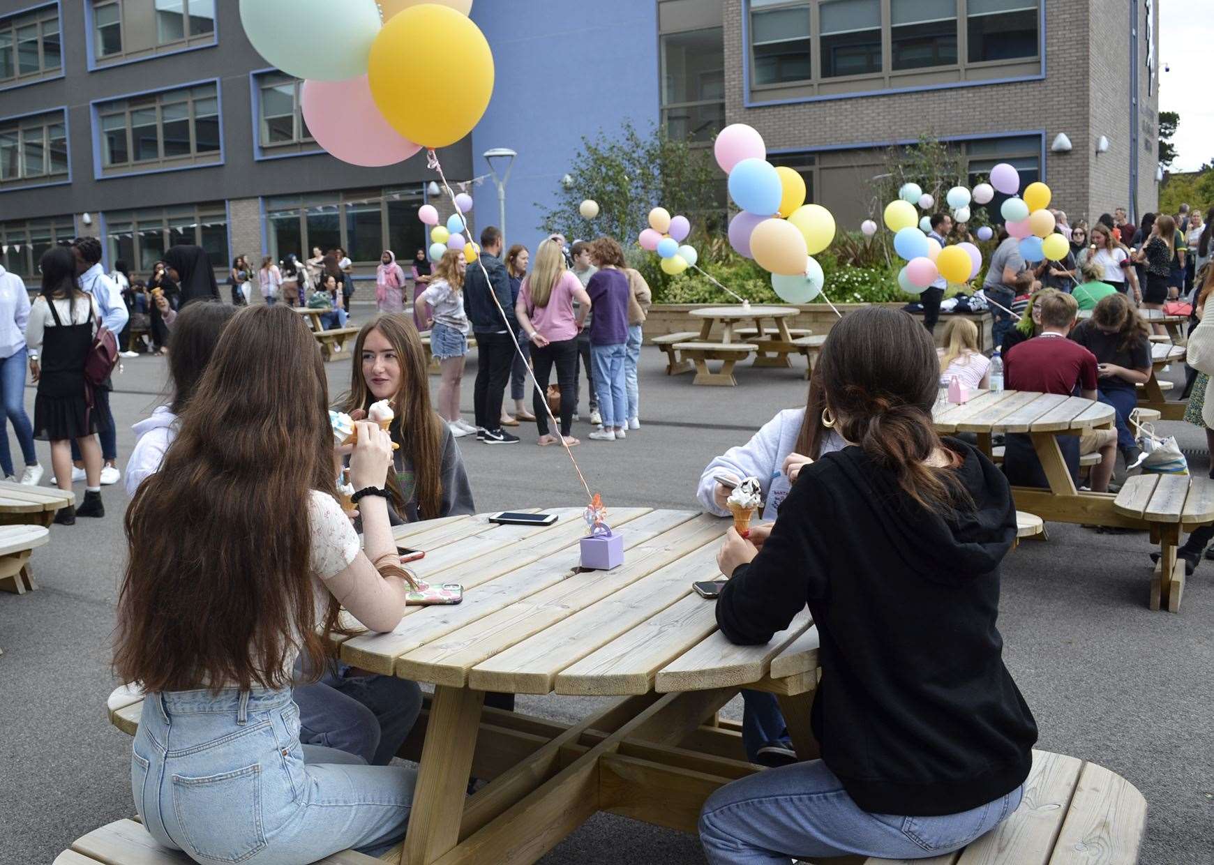Year 11 pupils at Invicta Grammar School celebrate their GCSE results with a party