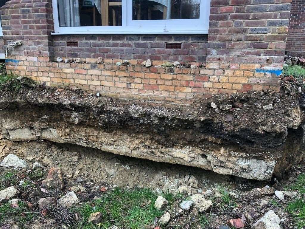 The foundations of Sandra and Stephen West's home in Benenden, near Tunbridge Wells, left exposed. Picture: SWNS