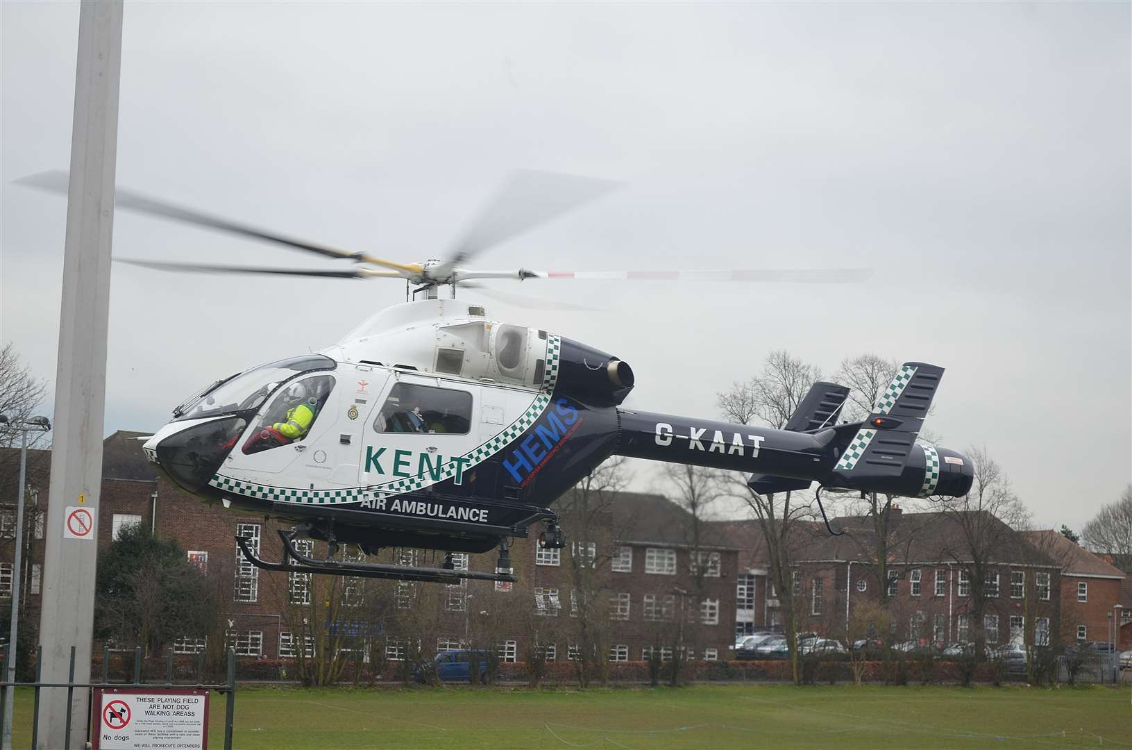 An air ambulance landed at Gravesend Rugby Football Club.