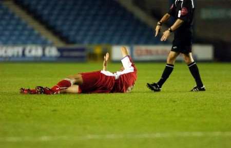 Mark Bentley may be ruled out of the trip north after suffering an injury on Tuesday at Millwall. Picture: BARRY GOODWIN