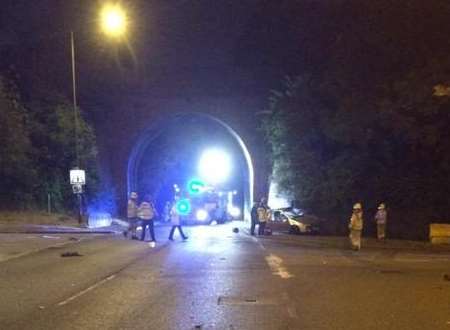 The scene after the Sutton at Hone crash. Picture: @Kent_999s