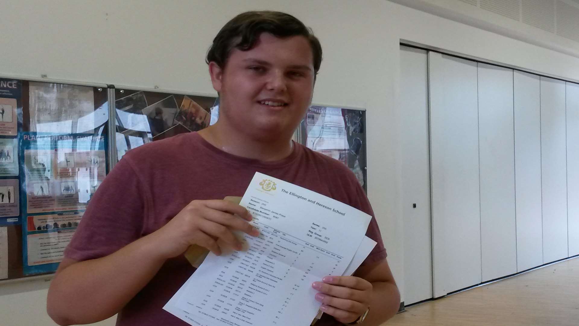 Head boy Ben Priest with his results at The Ellington and Hereson School