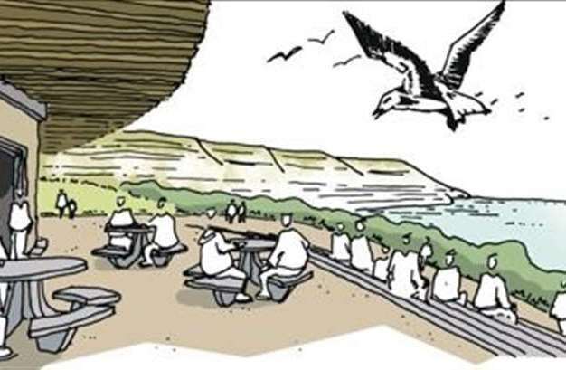 An artist's impression of the now scrapped redevelopment of facilities on the East Cliff, showing the proposed cafe. Picture: FHDC