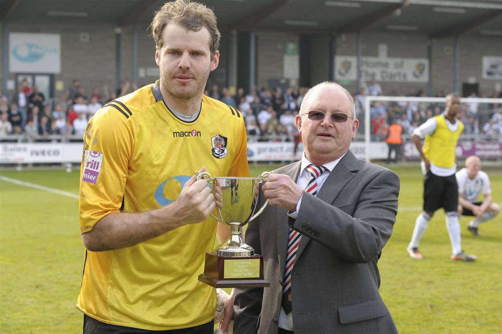 Goalkeeper Alan Julian receives the player of the season award at Dartford Picture: Andy Payton