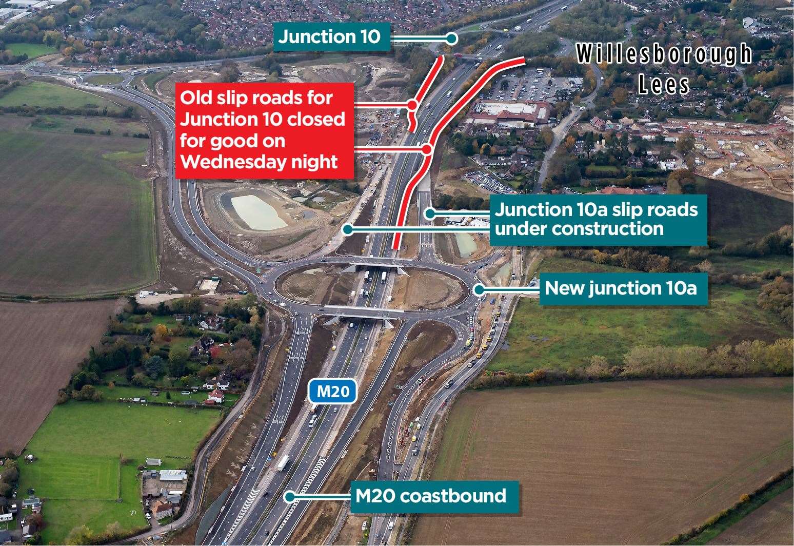The coastbound on-slip and London-bound off-slip at Junction 10 closed earlier this year