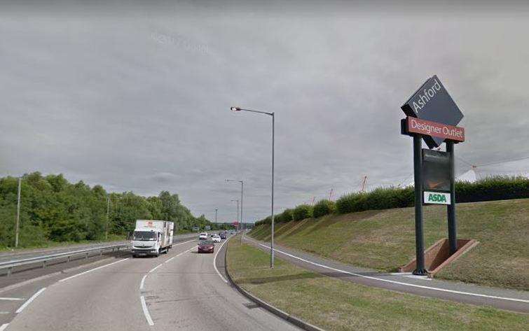 The crash happened near Ashford Designer Outlet. Picture: Google Street View
