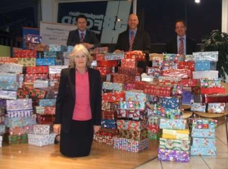 Some of the shoeboxes collected earlier this month in Medway