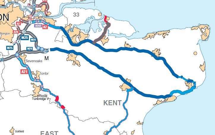 The roads National Highways is responsible for in Kent. Picture: National Highways