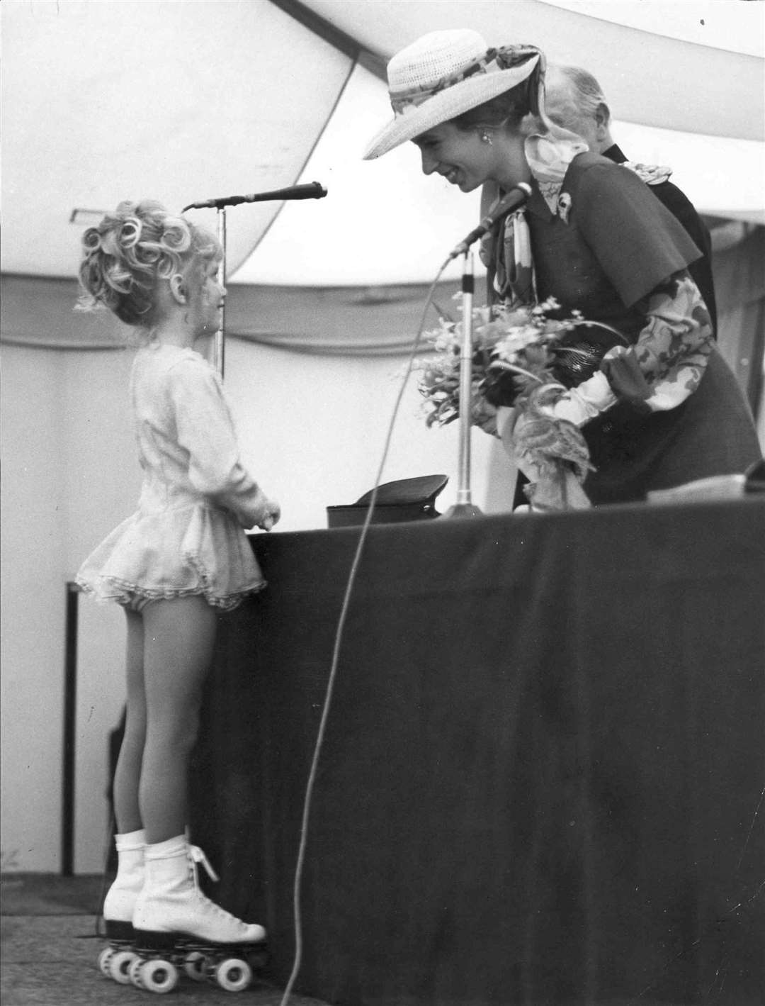 Amanda Barham, eight, presented Princess Anne with a posy at Folkestone Roller Dance Club in August 1972