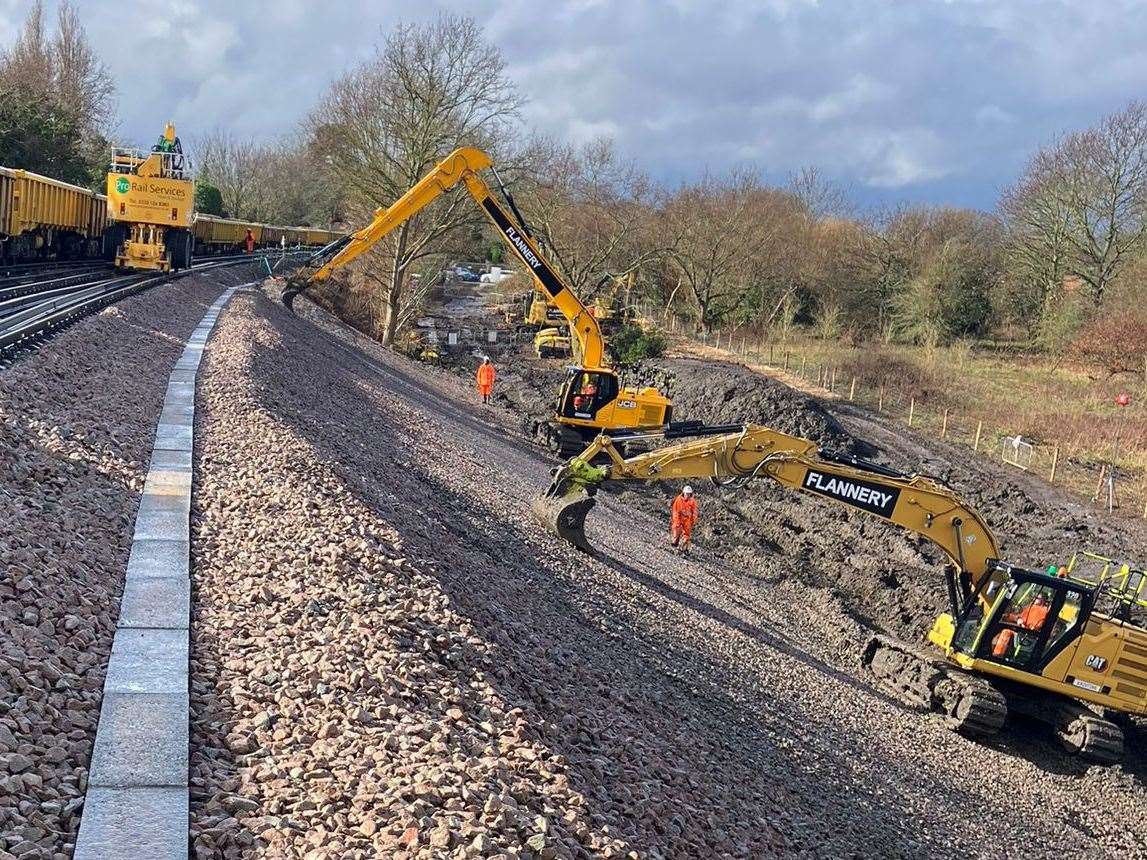 Work to rebuild the embankment in Newington has been completed. Photo: Network Rail