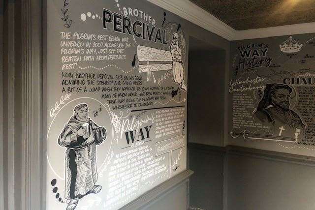 The corridor leading to the toilets, from the bar, featured several wall displays – one contained facts about the Pilgrim’s Way and the other details about local food producers