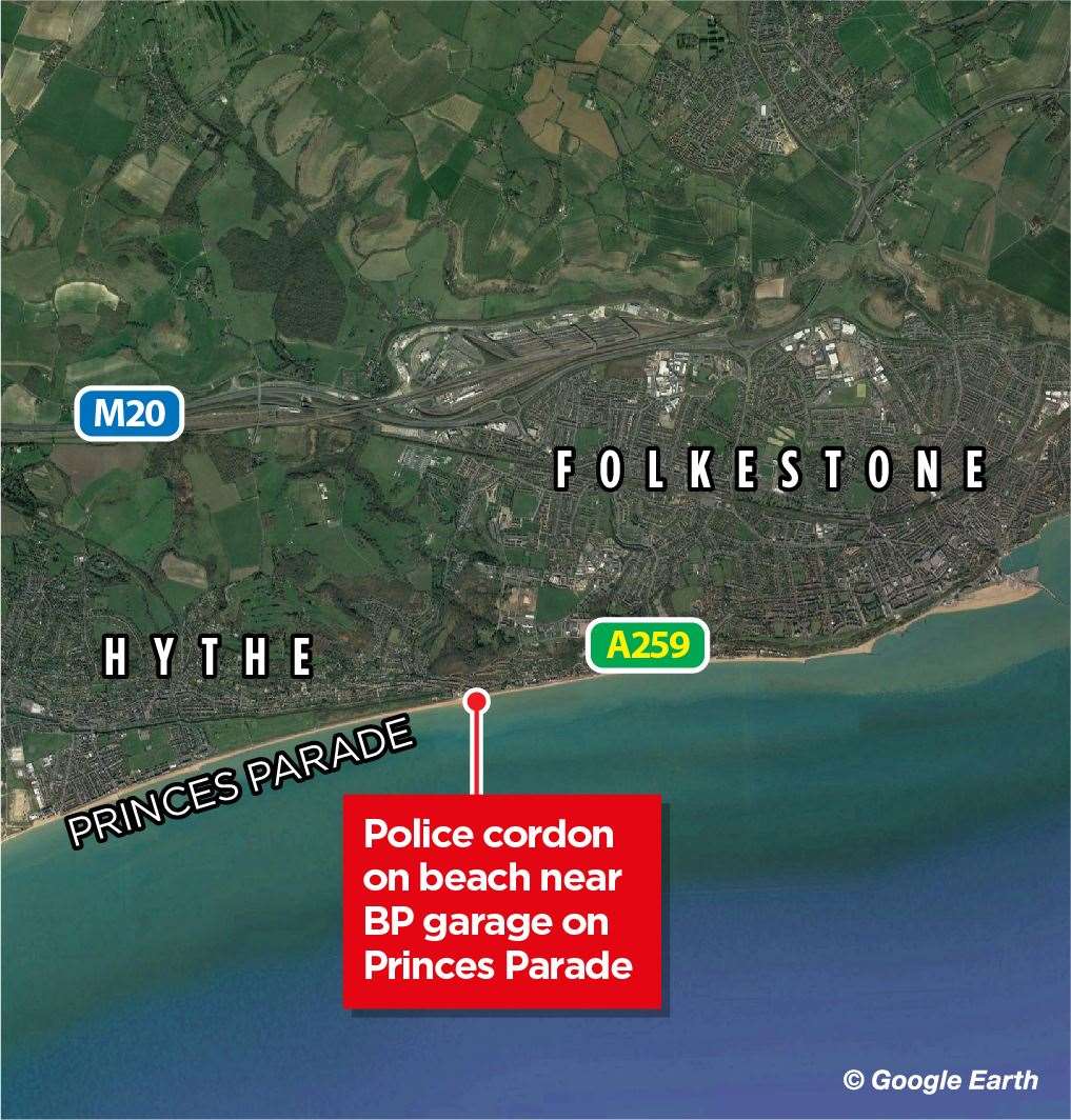 Investigations are ongoing on a beach in Sandgate, between Hythe and Folkstone (60384991)