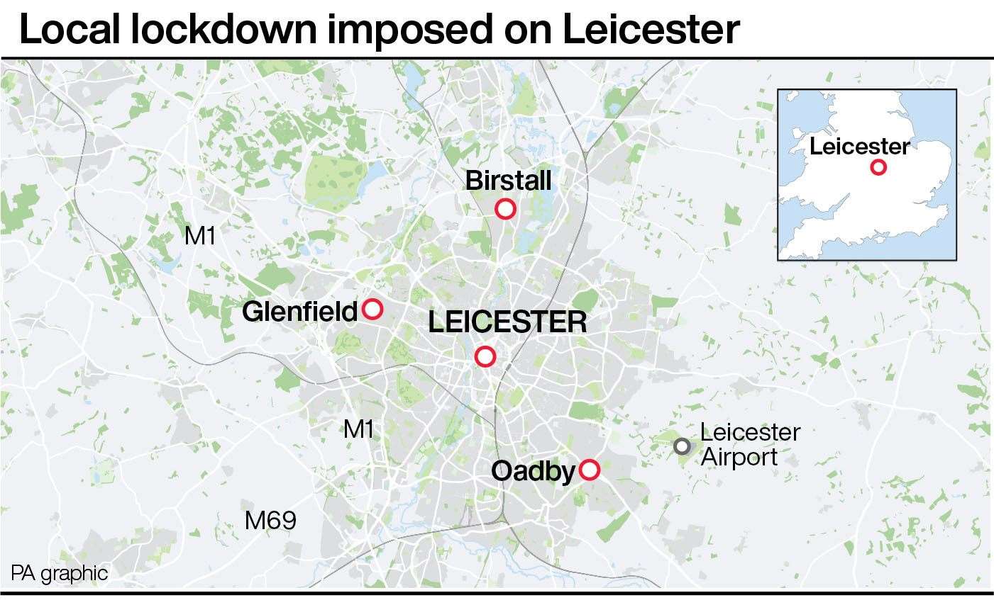 Local lockdown imposed on Leicester (PA Graphics)