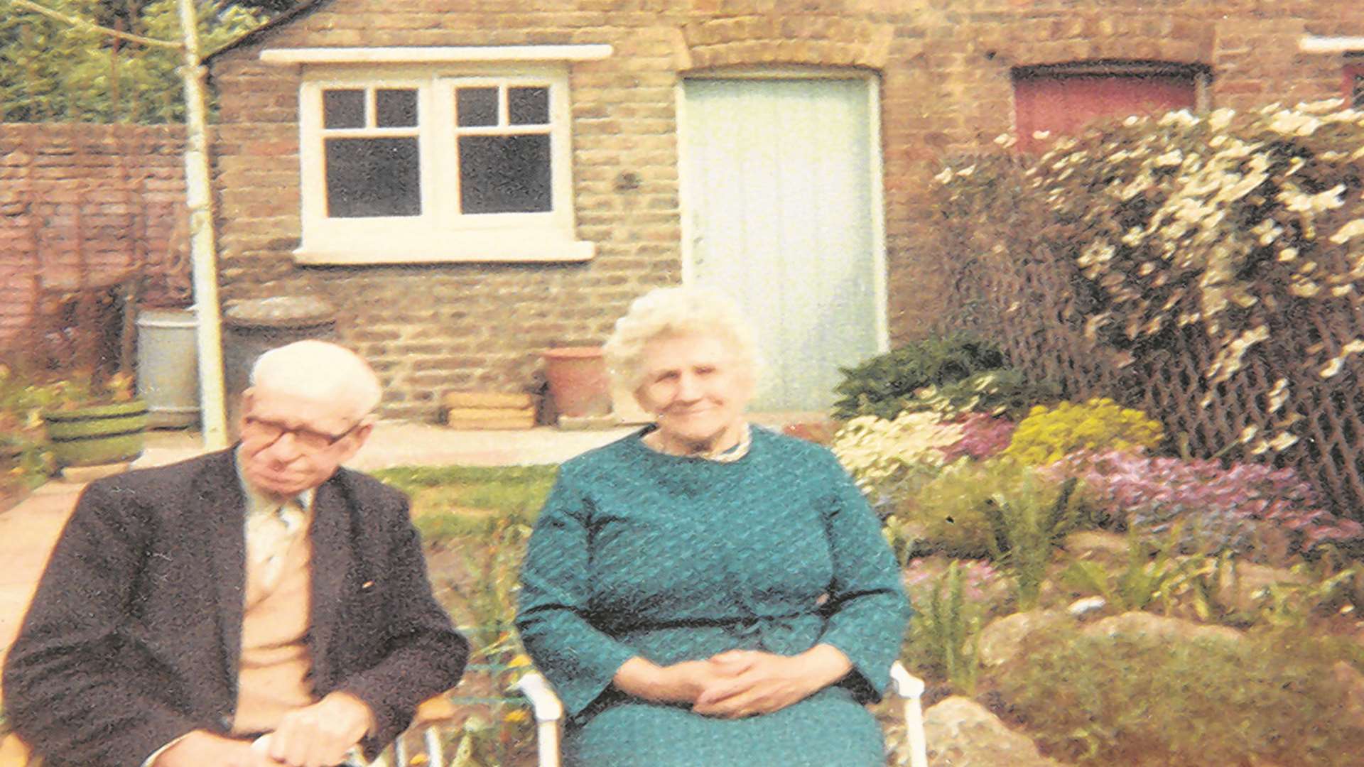 Len and Beatrice Barnes in the back garden at 41 Malling Road, Snodland.