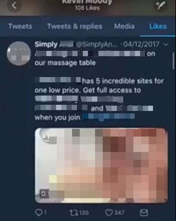 The pornographic tweet was 'liked' from Mr Moody's account