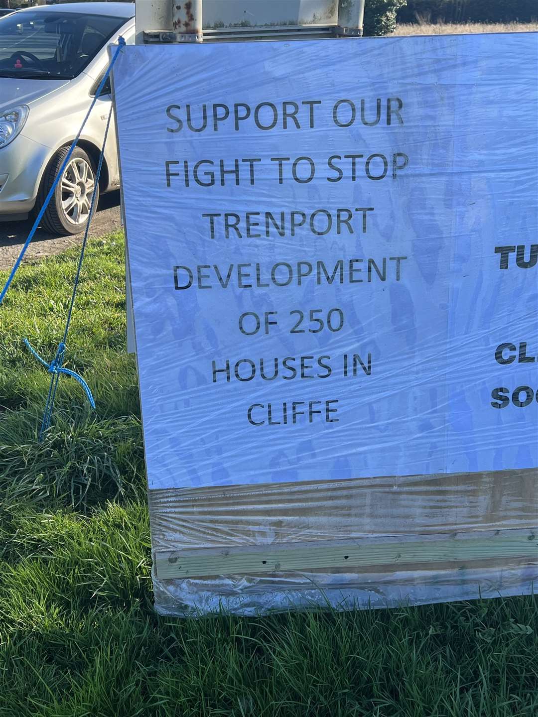 A sign in Cliffe opposing plans for 250 homes either side of Church Street