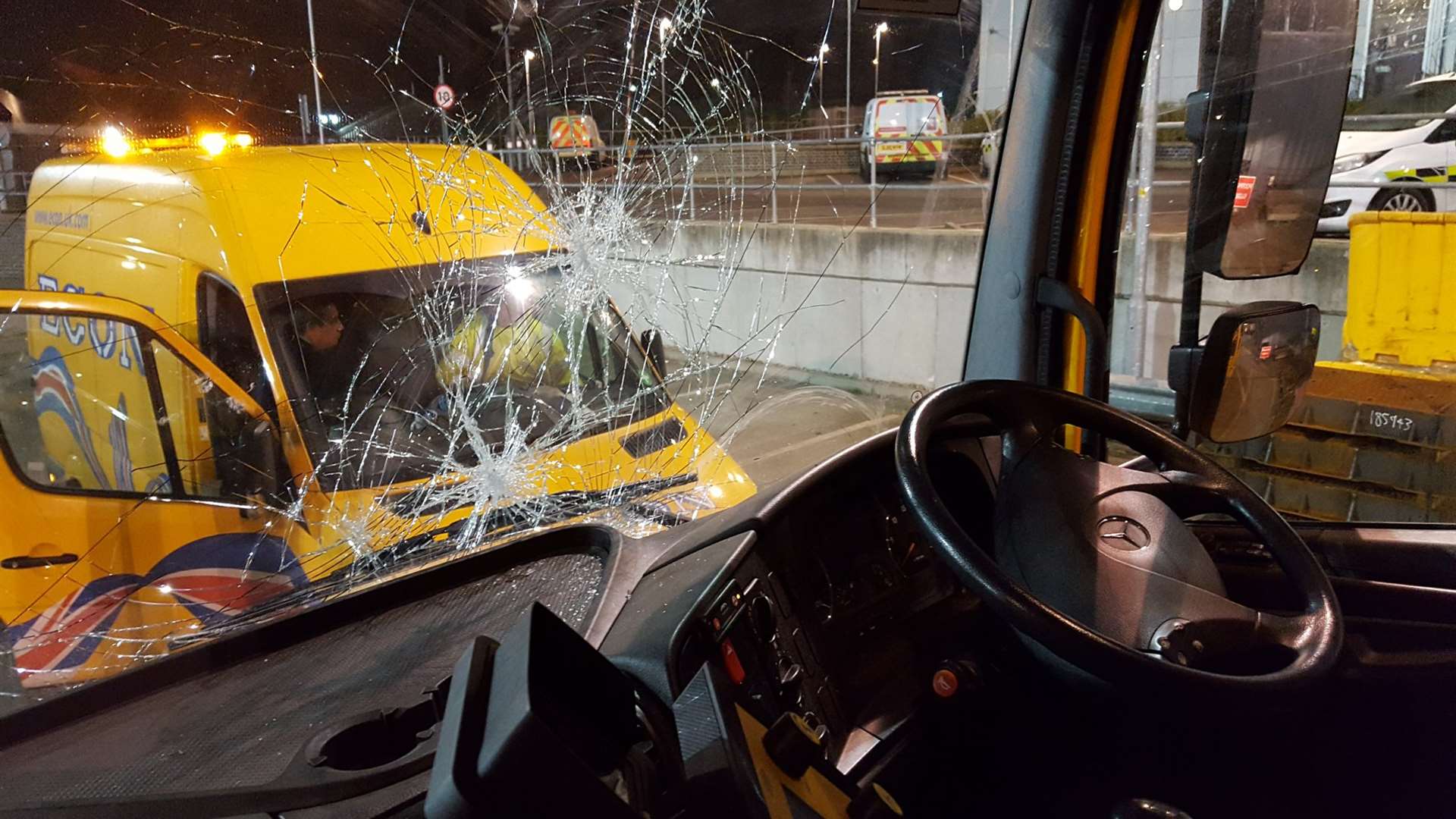 The windscreen was cracked in the incident. Picture: Gritting Kent