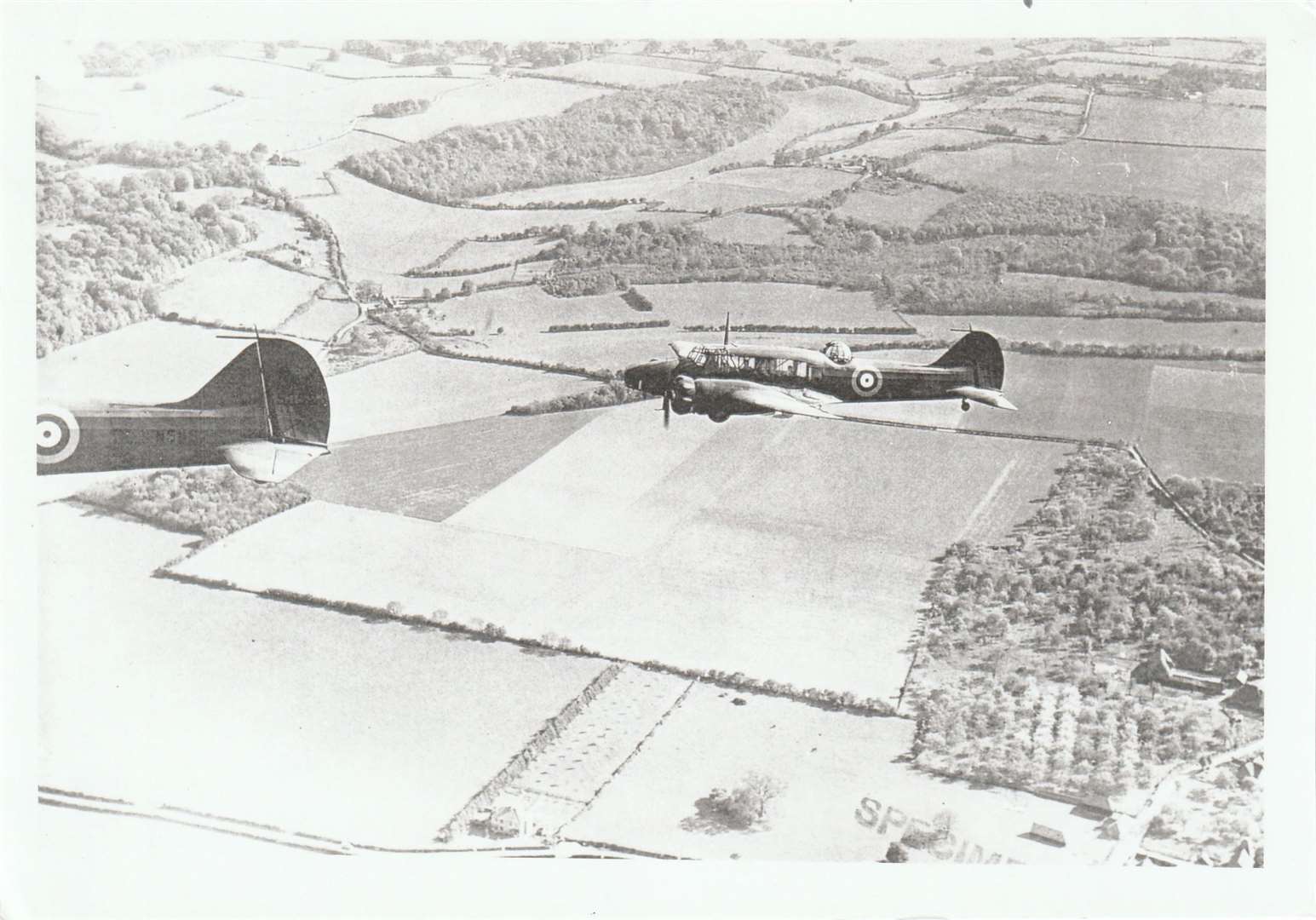 A flight of Avro Ansons of 500 Squadron pictured in 1940 above Dover