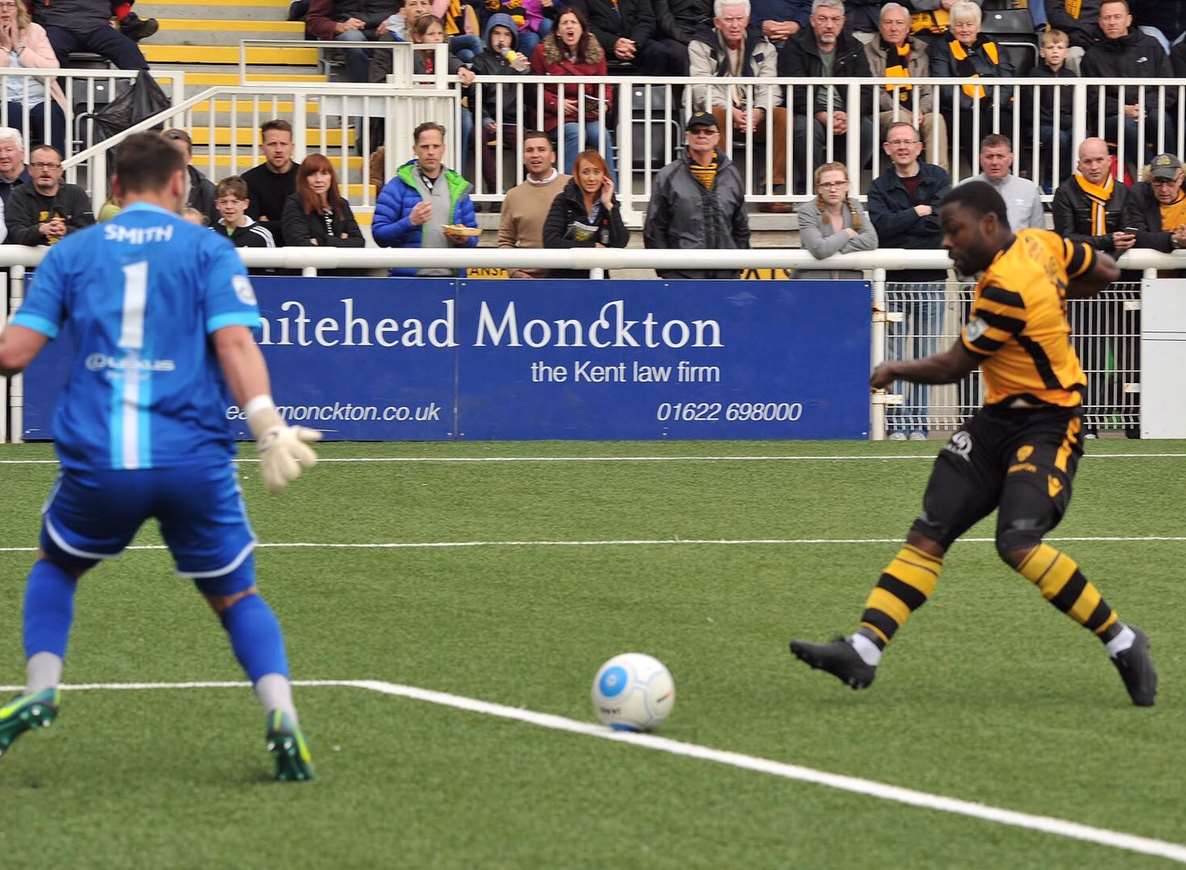 Yemi Odubade clinches safety for Maidstone Picture: Steve Terrell