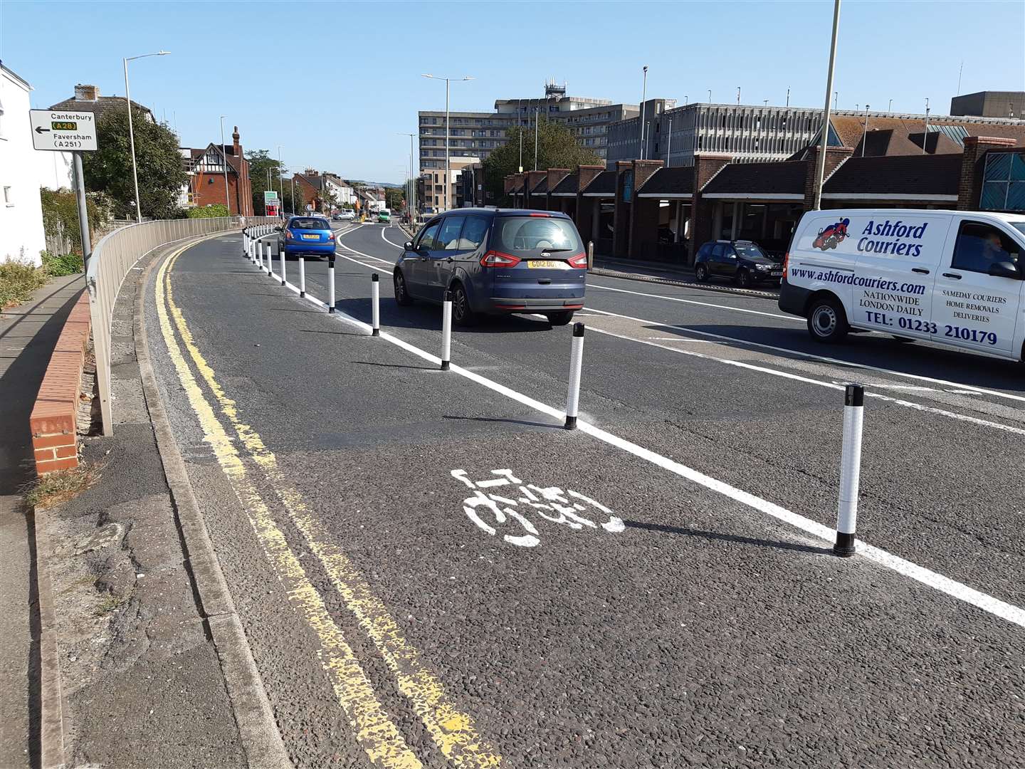 The pop-up cycle lane in Ashford before it was removed