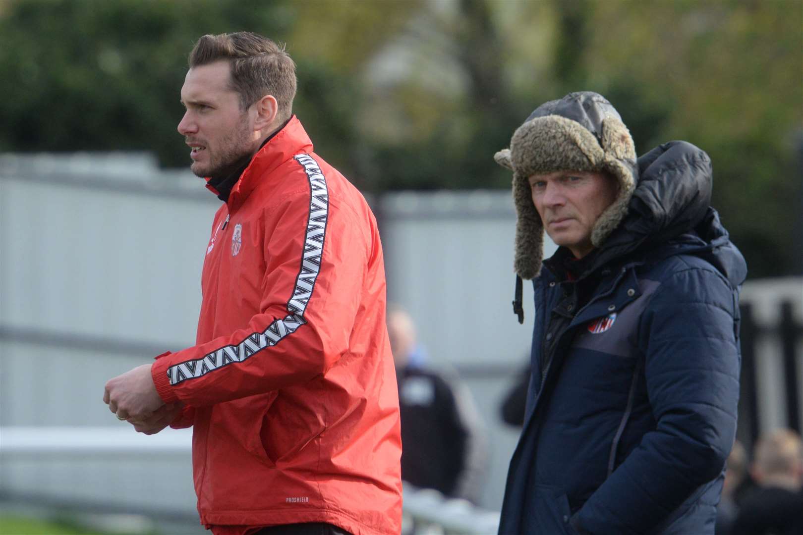 Jono Richardson and Ernie Batten on the sidelines for Sheppey United Picture: Chris Davey