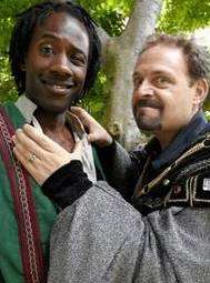 Sid Sloane as Robin Hood and John Thompson as the Sheriff of Nottingham in this year's Marlowe Pantomime.