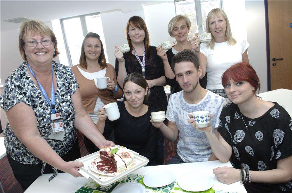 Staff and visitors to the Sheerness Gateway enjoy the Macmillan coffee morning