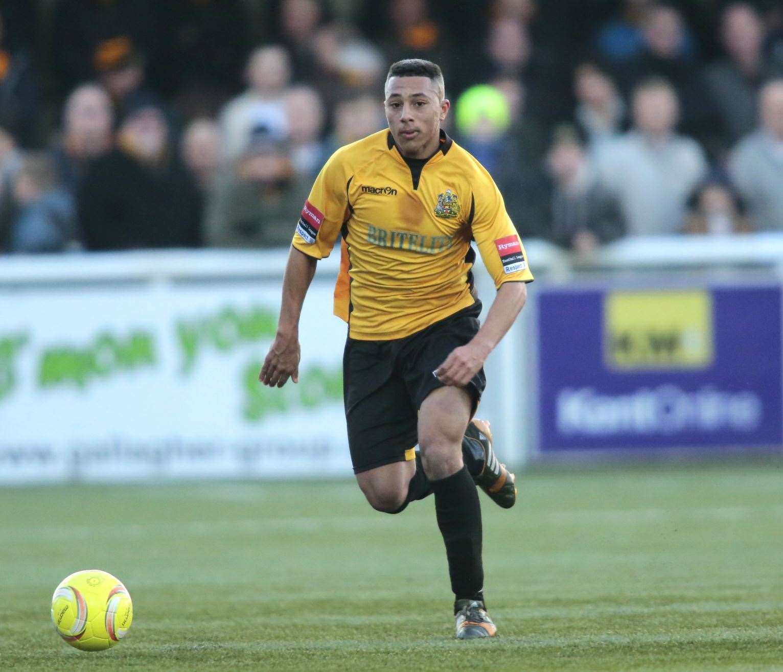 Mr Simpson started his career at Maidstone United. He is pictured played for the Stones against Bognor Regis in December 2014 at the Gallagher Stadium. Picture: Martin Apps