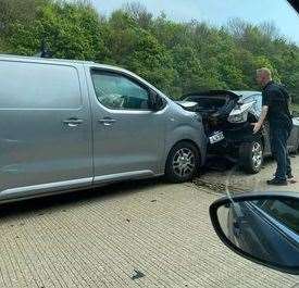 A van and a car collided on the M20 between Maidstone and Ashford. Picture: Mark Stevens