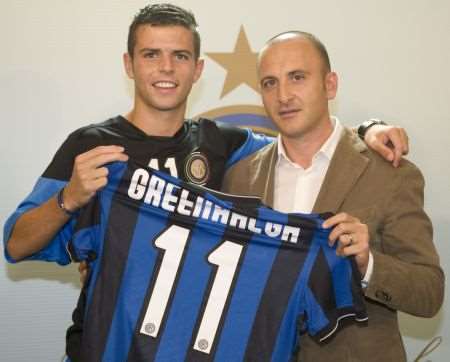 Football's Next Star winner Ben Greenhalgh with Inter Milan's technical director Piero Ausilio