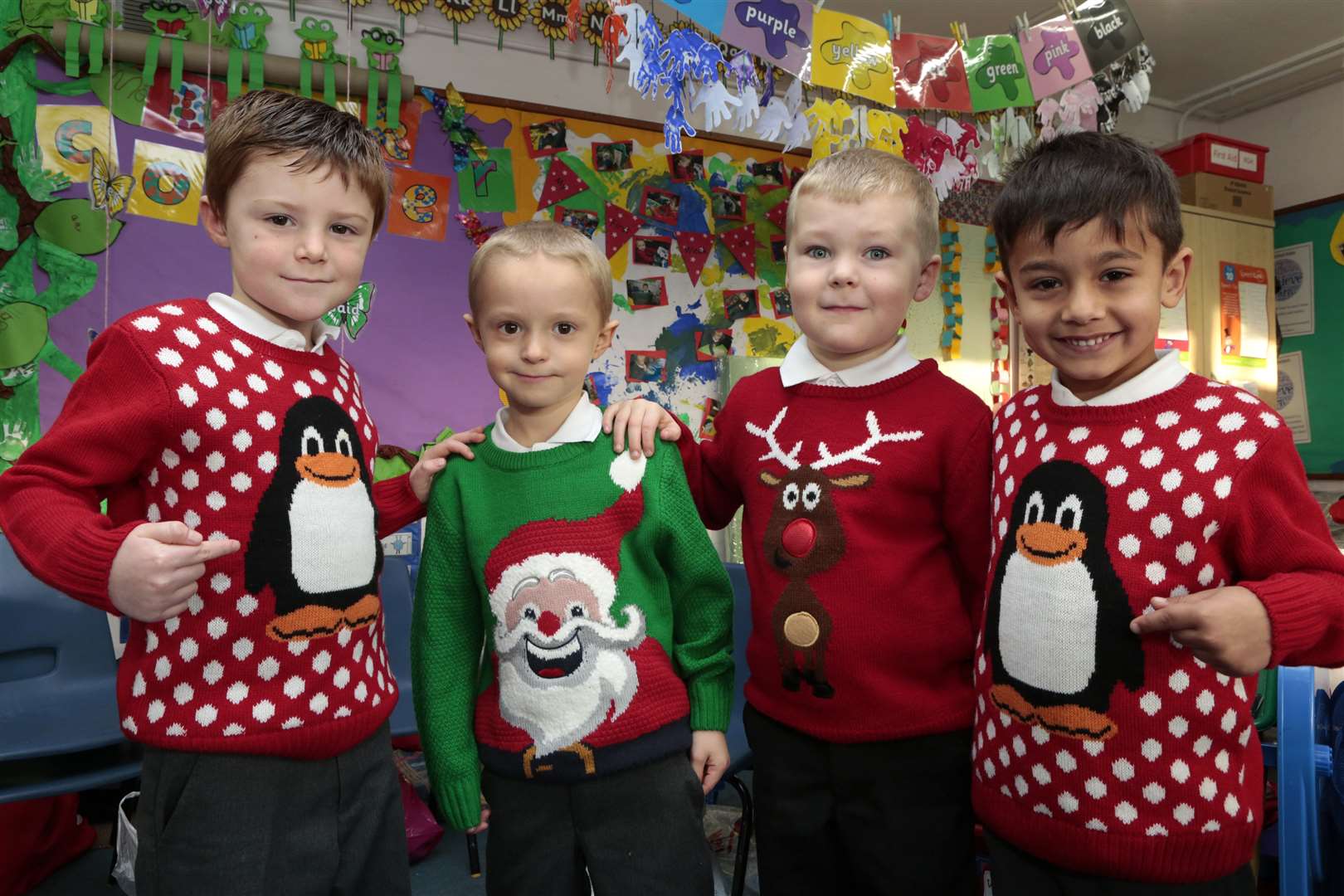 Westlands Primary School pupils Harry, Owen, Fraizer and Brayden pose in their Christmas jumpers