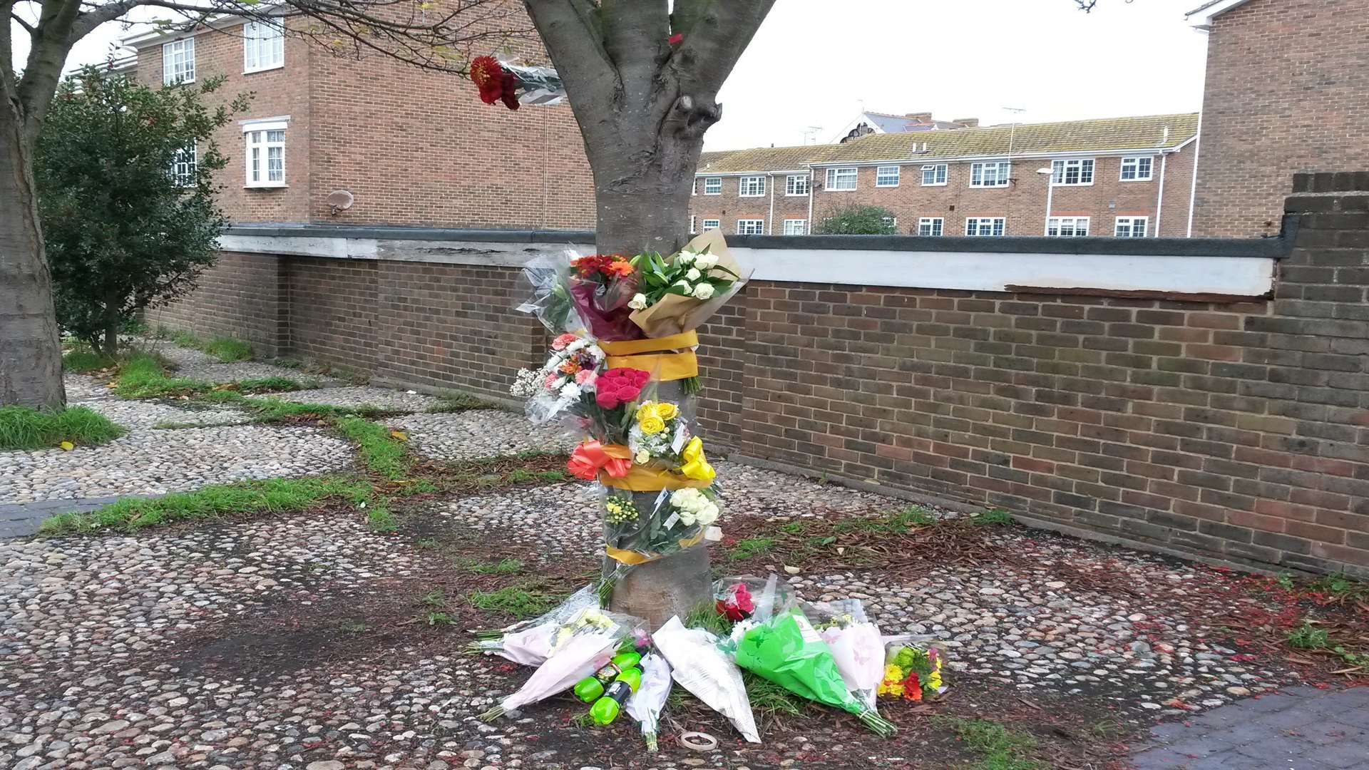 Flowers and tributes were left on a tree in Westgate Bay Avenue where King Ethelbert School pupil Charlie Richardson was killed