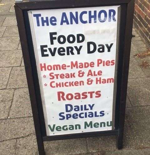 To the point, straightforward and functional – what you see is what you get. Like everything else at The Anchor, the menu says it as it is.