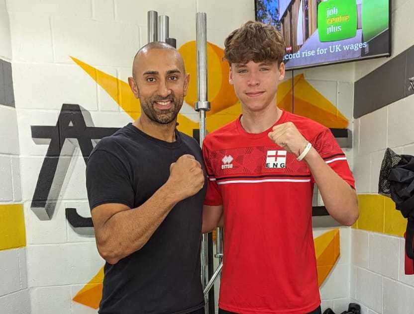 Maxime Carolan, right, with personal trainer AJ Sodhi.
