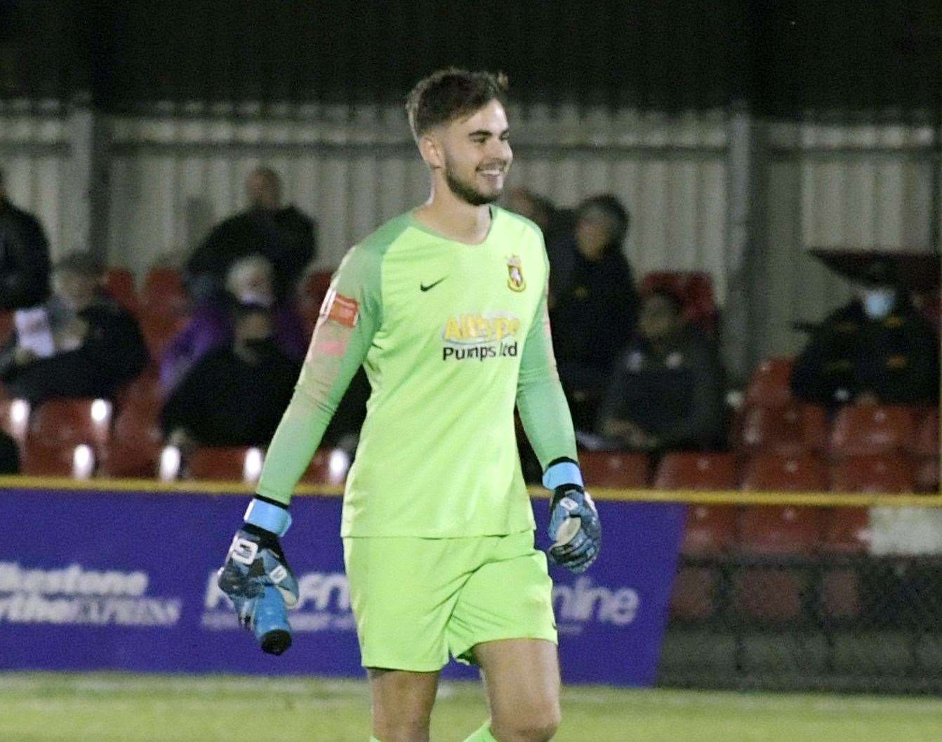 Ex-Folkestone, Hythe and Gillingham goalkeeper Henry Newcombe has signed for Deal. Picture: Barry Goodwin