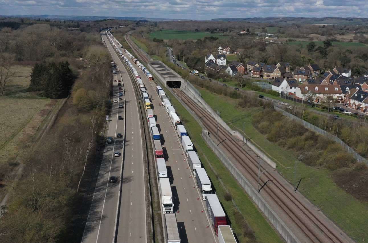 Queues stretching back for miles on the approach to Dover. Picture: UKNIP