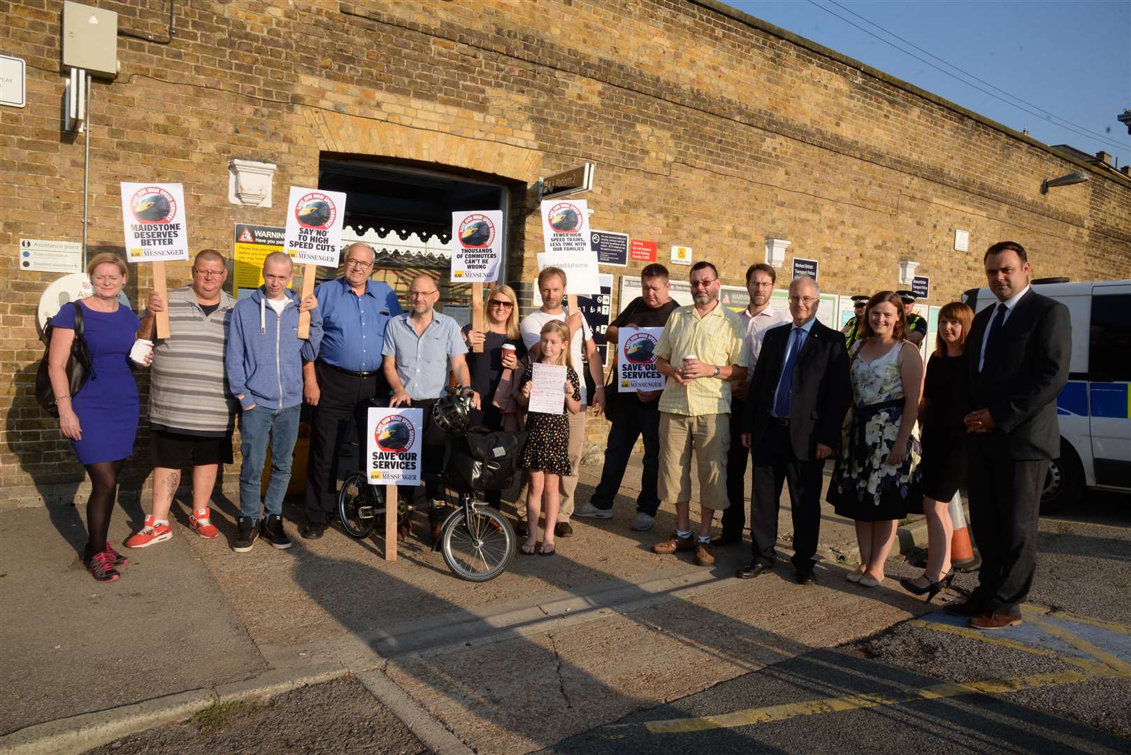 Concerned passengers and local councillors taking part in the KM campaign to save high speed trains at Maidstone West on Wednesday morning. Picture: Chris Davey