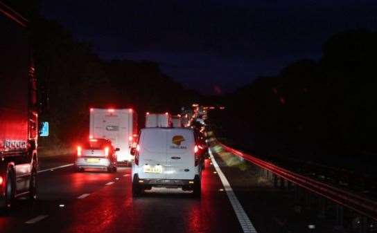 Traffic on the M2 following the crash near Faversham. Picture: UKNiP