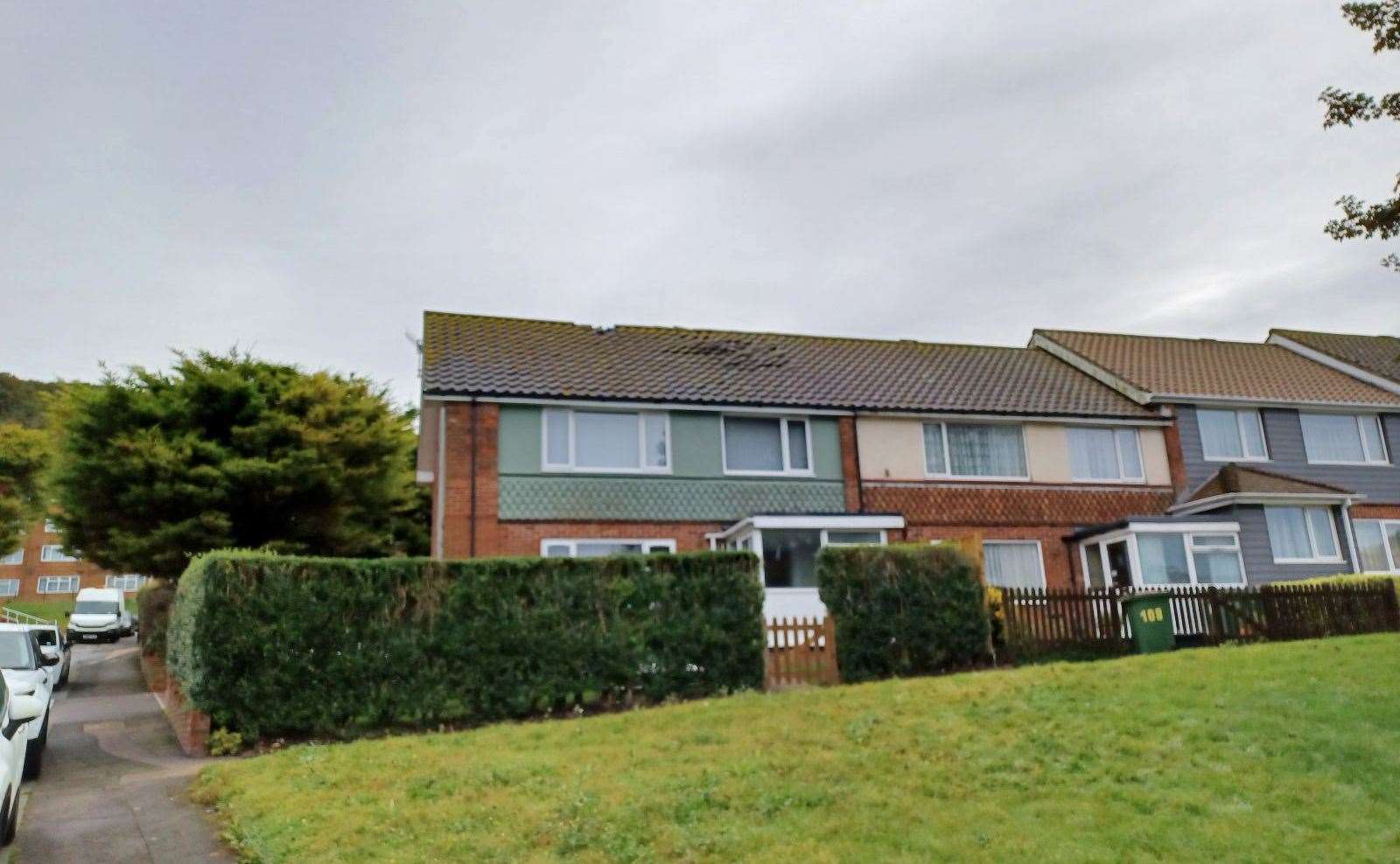 A lightning bolt has punched a hole in the roof of a house in Folkestone