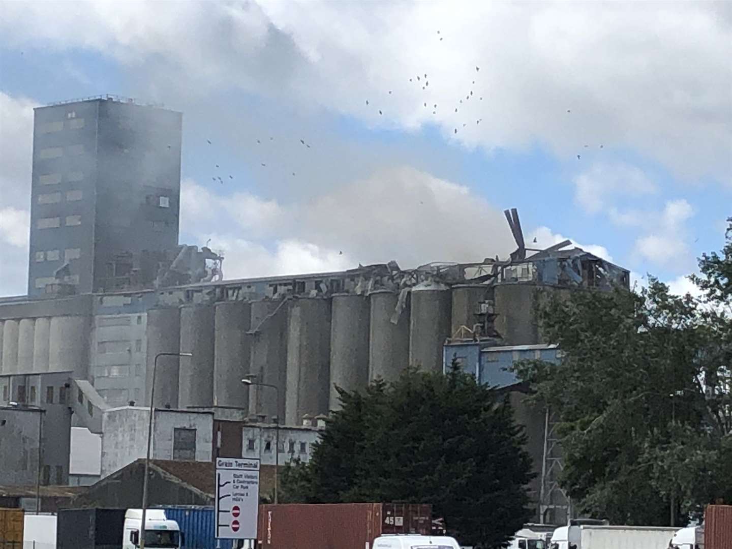 Fire crews were called to the port of Tilbury after an explosion was heard this morning. Picture: @TonyRAgg (37757188)