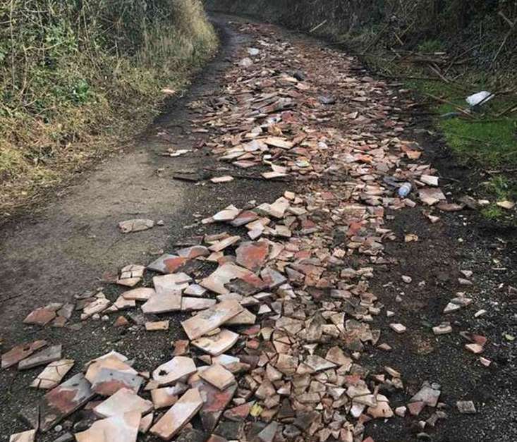 School Lane in Horton Kirby closed for a week at the end of February due to fly-tipping. Picture: KCC Highways
