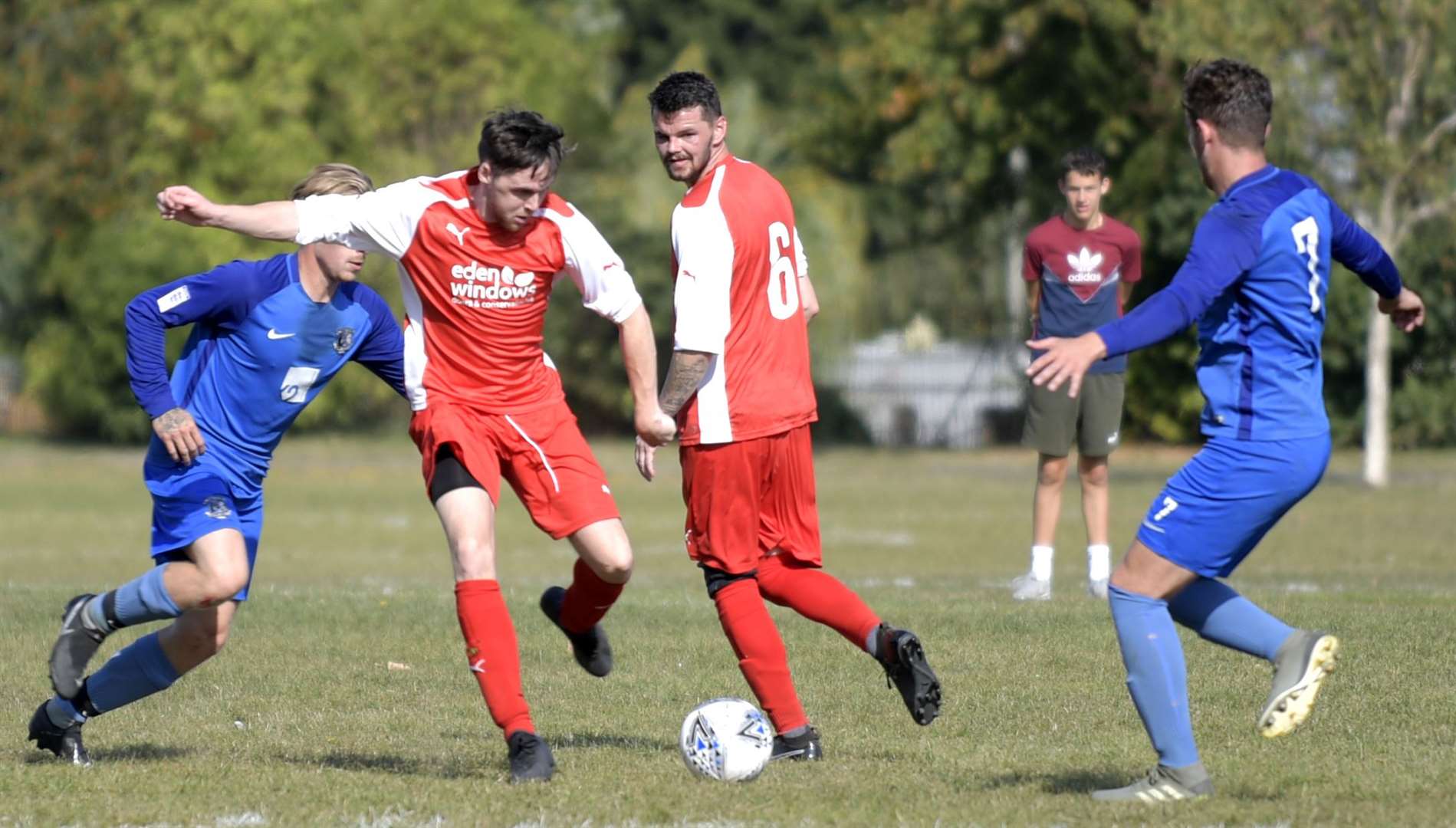 Rainham Kenilworth Rangers (red) on the ball during their 4-2 win over Medway United Central. Picture: Barry Goodwin (42331330)
