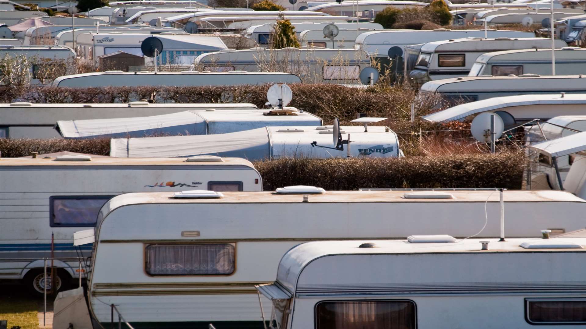 Caravans have pitched up on Castle Way. Stock image.