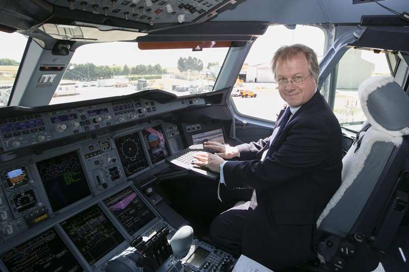 Manston Airport chief executive Charles Buchanan on the A380. Picture: Tim Stubbings/Maxim