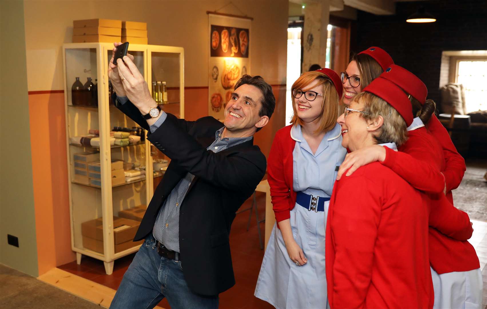 Stephen McGann (Dr Turner) with the Call the Midwife tour guides