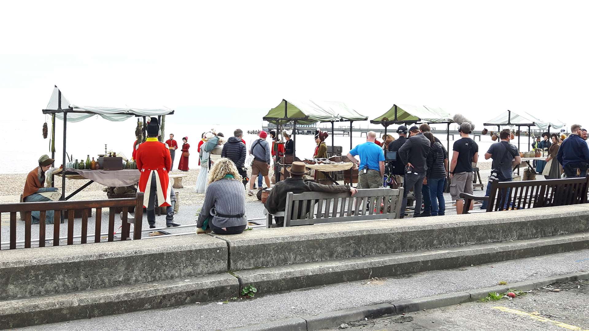 Filming is taking place on the promenade and beach