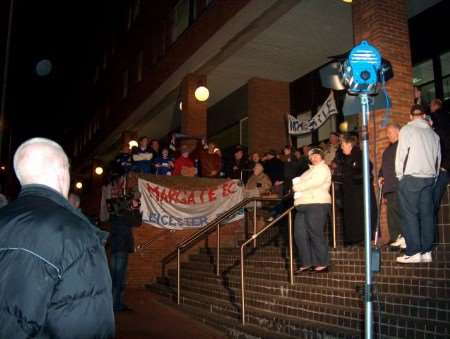 Supporters make their views known outside the council offices on Thursday night. Picture: EMMA BATT