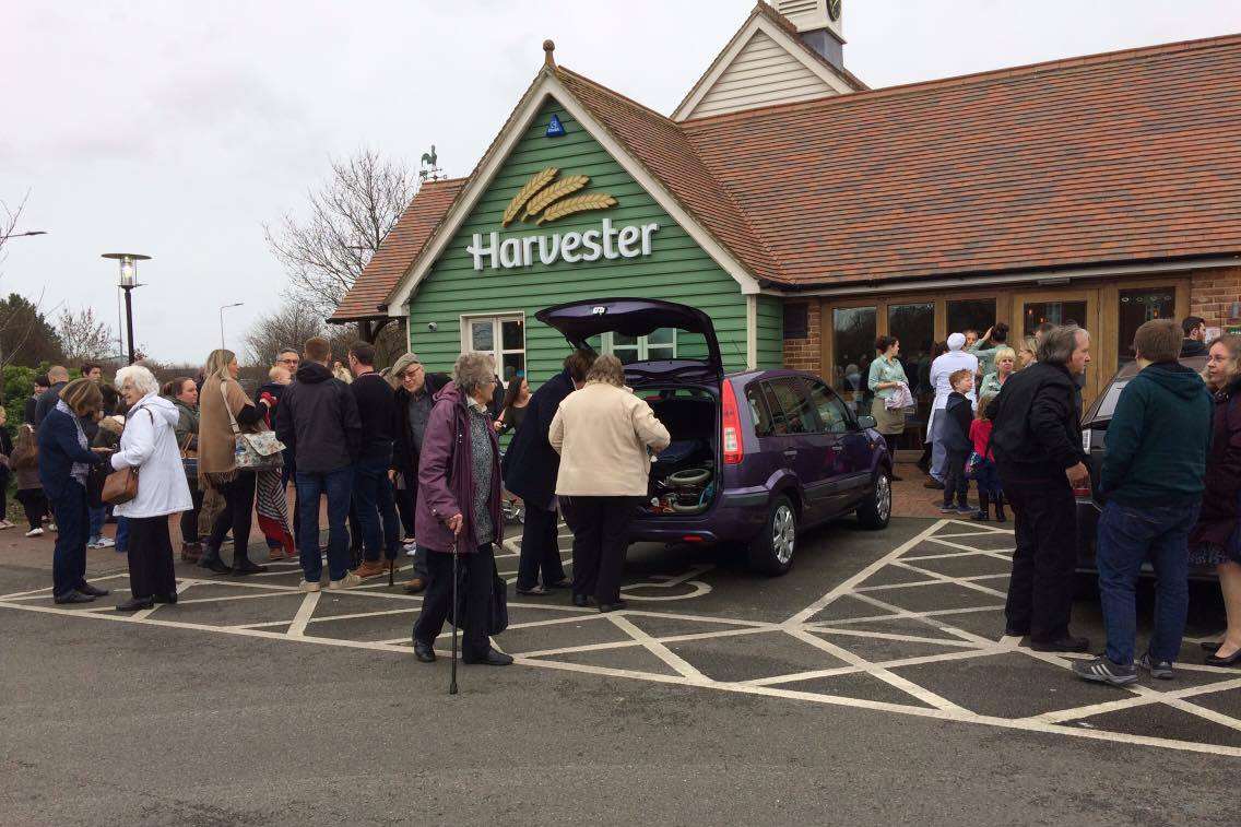 Customers outside Harvester. Picture: Lee Shilling
